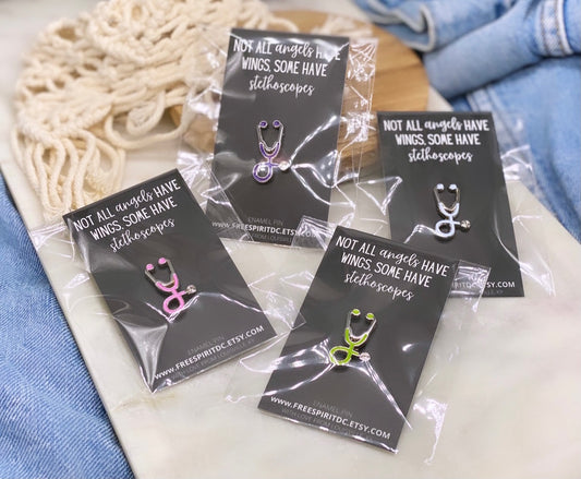 Silver Enamel Stethoscope Pin